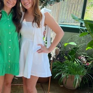 DISSH aisle edit white linen bow mini dress